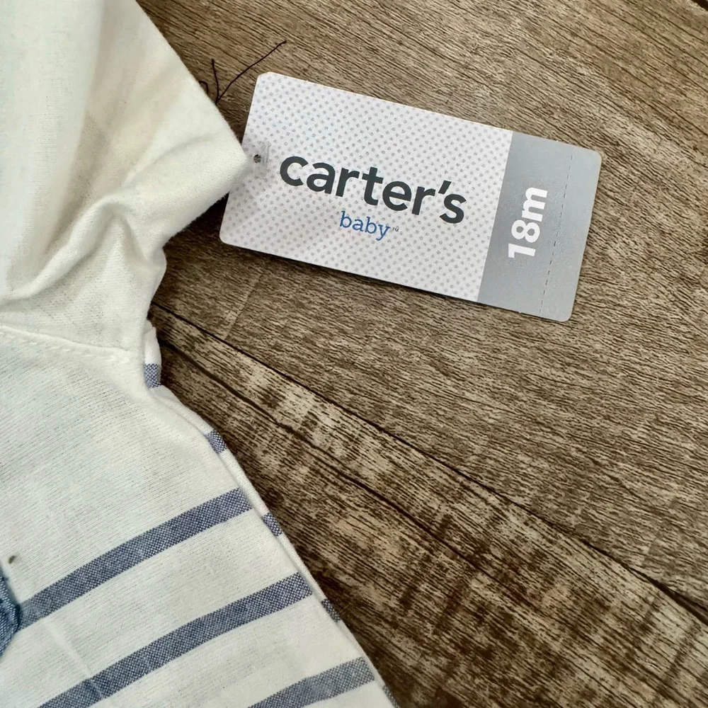 NWT Carter’s Baby Boy Striped Cotton Button Front Romper‎ 18M